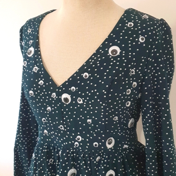 Halloween Green Eyeball Long Sleeve Spotty Dress Size 14 - Picture 2 of 5